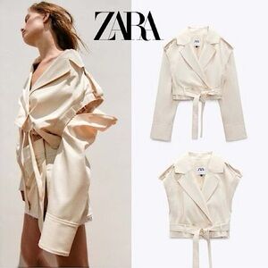New ZARA NWOT Cropped Jacket Bomber Vest Coat Convertible Trench Casual Style